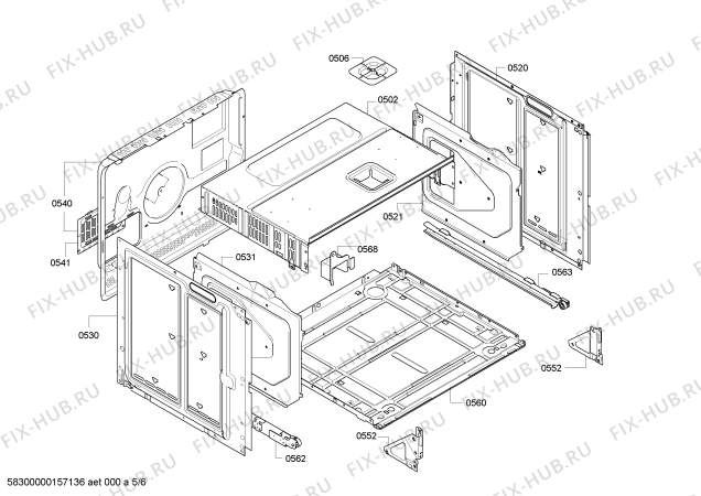 Взрыв-схема плиты (духовки) Bosch HBB73C522F - Схема узла 05