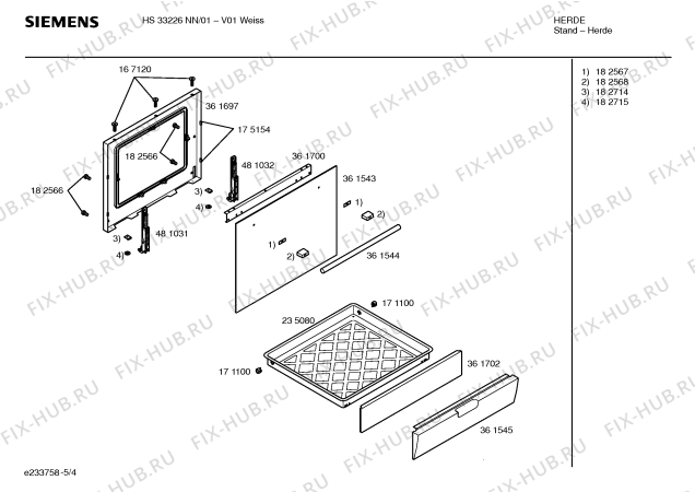 Схема №1 HS33226NN с изображением Инструкция по эксплуатации для плиты (духовки) Siemens 00528773