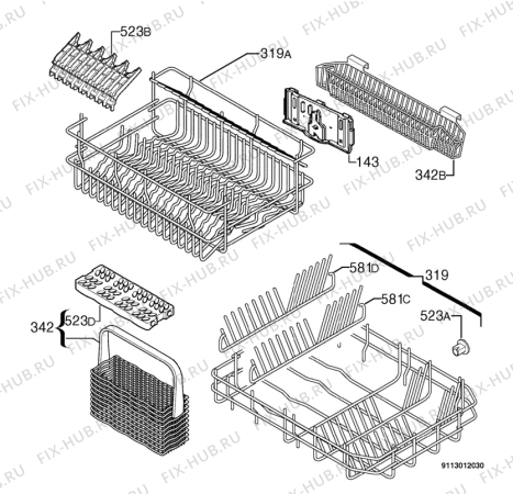 Взрыв-схема посудомоечной машины Privileg 569448_10405 - Схема узла Basket 160