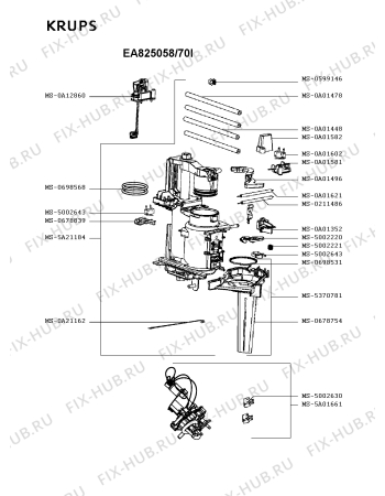 Взрыв-схема кофеварки (кофемашины) Krups EA825058/70I - Схема узла IP005139.0P3