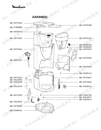 Взрыв-схема кофеварки (кофемашины) Moulinex AAR44B(0) - Схема узла 3P001404.3P2