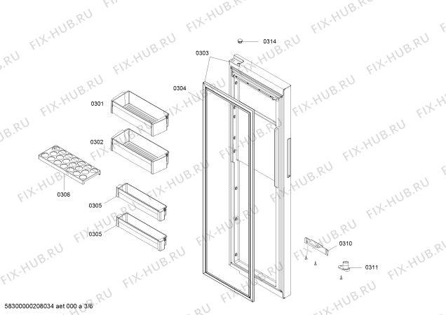Схема №3 KAN92V06TI с изображением Дверь для холодильной камеры Bosch 00713505