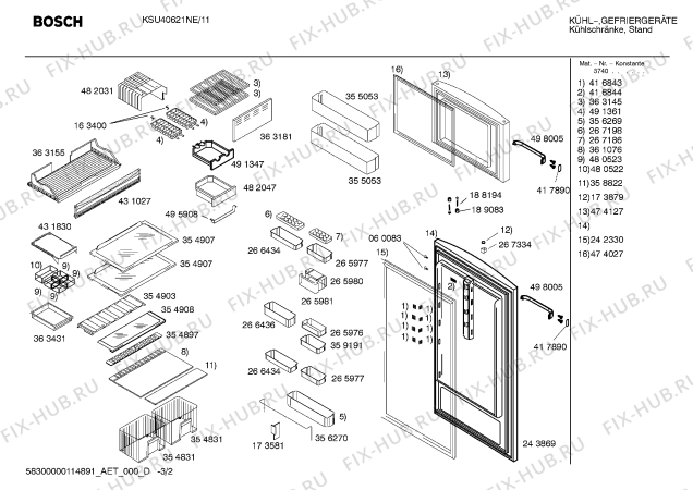 Схема №2 KSU40621NE с изображением Дверь для холодильной камеры Bosch 00243869