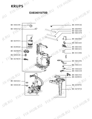 Взрыв-схема кофеварки (кофемашины) Krups EA834010/70B - Схема узла PP004657.3P3