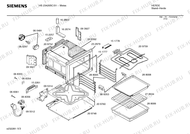 Взрыв-схема плиты (духовки) Siemens HS23420SC - Схема узла 03