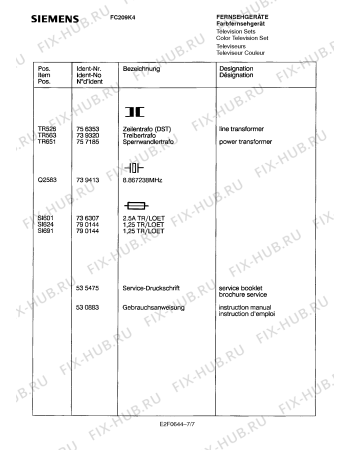 Схема №1 FC209K4 с изображением Инструкция по эксплуатации для жк-телевизора Siemens 00530883