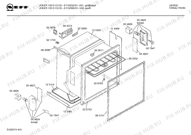 Взрыв-схема плиты (духовки) Neff E1152G2 JOKER 150 D CLOU - Схема узла 04