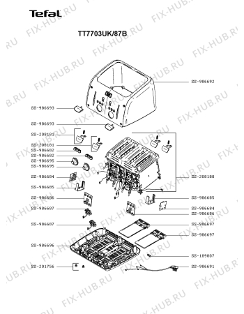 Схема №1 TT7703UK/87B с изображением Кнопка для тостера (фритюрницы) Tefal SS-208181