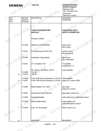 Схема №1 FS247V6 с изображением Сервисная инструкция для телевизора Siemens 00535520