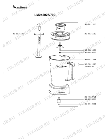 Взрыв-схема блендера (миксера) Moulinex LM242027/700 - Схема узла QP005075.0P2