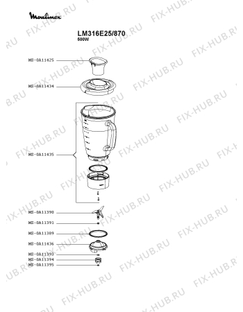 Взрыв-схема блендера (миксера) Moulinex LM316E25/870 - Схема узла OP005794.8P2