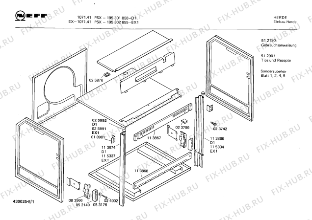 Схема №2 195302655 EX-1071.41PSX с изображением Ручка для плиты (духовки) Bosch 00027726