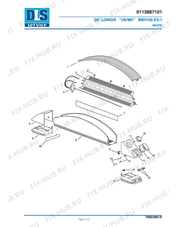 Схема №1 BBH100 EX:1 WHITE с изображением Корпусная деталь для обогревателя (вентилятора) DELONGHI 7113003800
