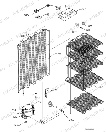 Взрыв-схема холодильника Zoppas PV221M - Схема узла Cooling system 017