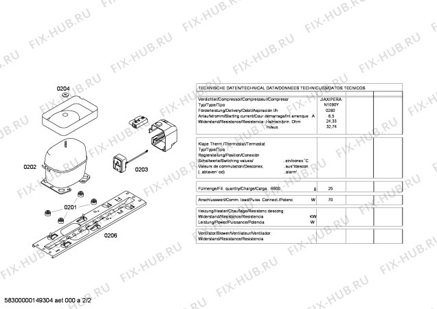 Схема №1 CK142402 с изображением Компрессор для холодильной камеры Siemens 00145173