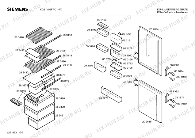 Взрыв-схема холодильника Siemens KG31V02FF - Схема узла 02