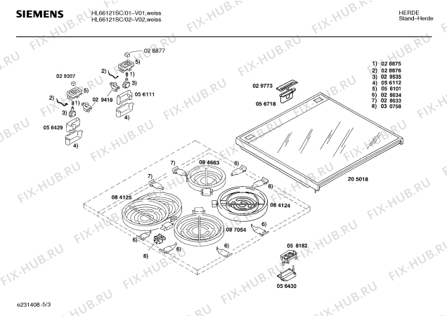 Взрыв-схема плиты (духовки) Siemens HL66121SC - Схема узла 03