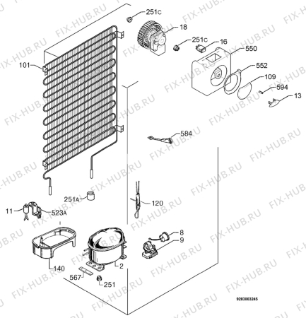 Взрыв-схема холодильника Rex FBA450INX - Схема узла Cooling system 017