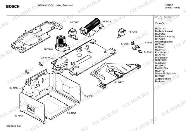 Схема №2 HEN6852CC с изображением Инструкция по эксплуатации для электропечи Bosch 00584545