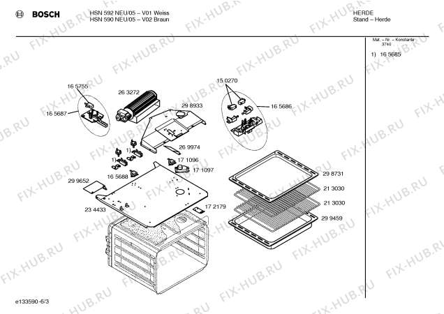 Схема №2 HSN280BEU с изображением Панель управления для плиты (духовки) Bosch 00354056
