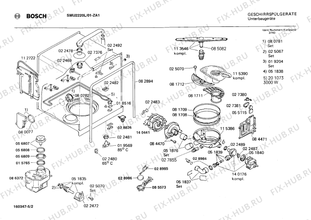 Взрыв-схема посудомоечной машины Bosch SMU2220L - Схема узла 02