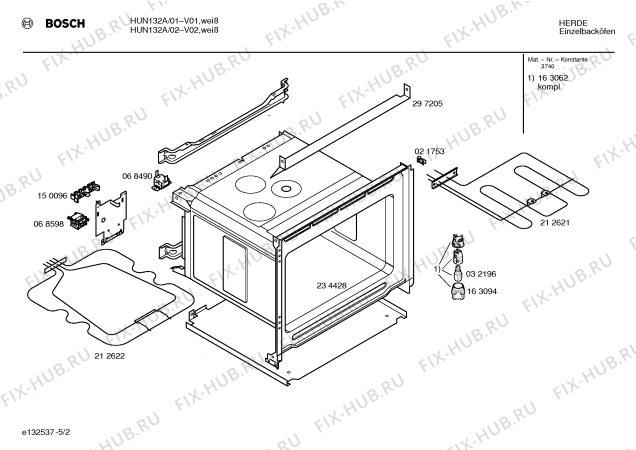 Взрыв-схема плиты (духовки) Bosch HUN132A - Схема узла 02