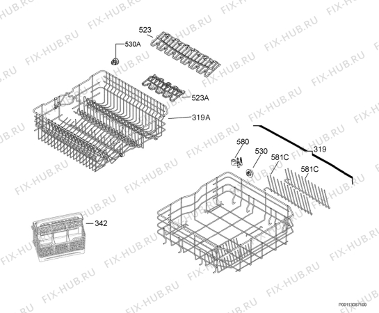 Взрыв-схема посудомоечной машины Electrolux ESL64085R - Схема узла Basket 160