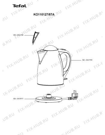 Схема №1 KO110127/87A с изображением Часть корпуса для чайника (термопота) Tefal SS-201977
