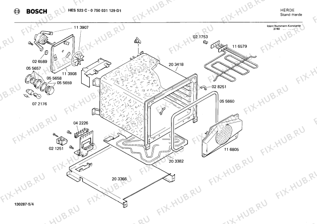 Схема №1 0750031129 HES523C с изображением Планка для электропечи Bosch 00203642