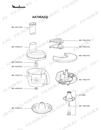 Взрыв-схема кухонного комбайна Moulinex AAT4SA(Q) - Схема узла 5P000490.1P2
