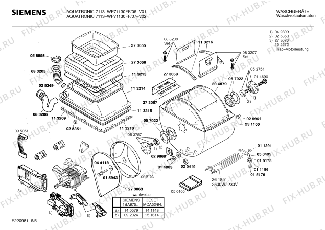 Схема №1 WP71130FF AQUATRONIC 7113 с изображением Панель управления для стиралки Siemens 00273285