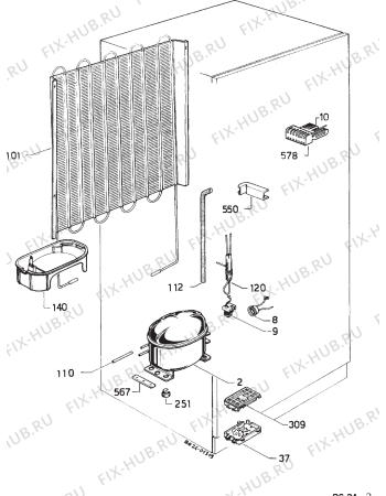 Взрыв-схема холодильника Faure FRI992W - Схема узла Refrigerator cooling system