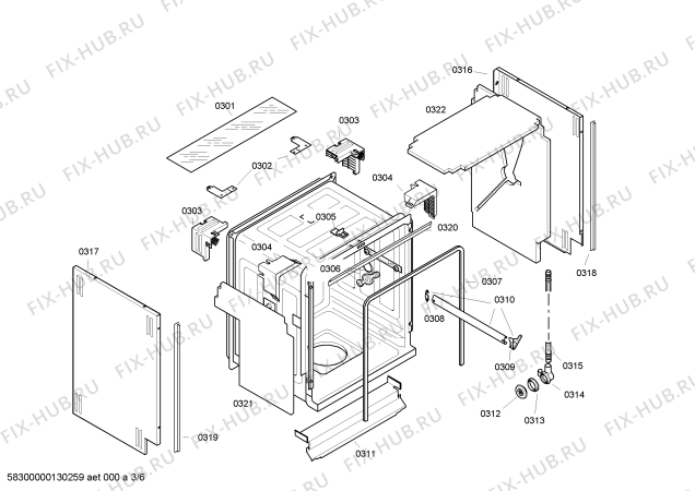 Схема №2 3VF343ND с изображением Внешняя дверь для посудомойки Bosch 00680656