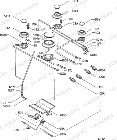 Взрыв-схема плиты (духовки) Castor CG9541SA - Схема узла Functional parts 267