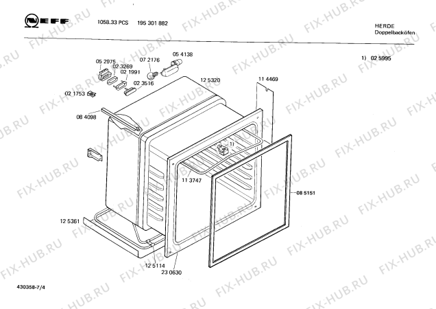 Взрыв-схема плиты (духовки) Neff 195301882 1058.33PCS - Схема узла 04