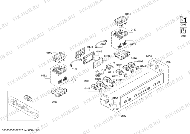 Схема №1 HEA73B250 с изображением Модуль управления, запрограммированный для плиты (духовки) Bosch 00790218