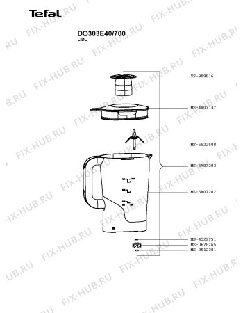 Взрыв-схема кухонного комбайна Tefal DO303E40/700 - Схема узла 2P004471.4P3