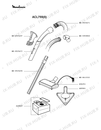 Взрыв-схема пылесоса Moulinex ACL755(0) - Схема узла 6P002232.6P2