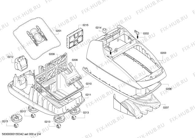 Взрыв-схема пылесоса Siemens VSZ61225 SIEMENS Z6.0 animal specialist - Схема узла 02