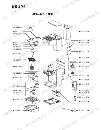 Схема №1 XP524030/1P2 с изображением Корпусная деталь для электрокофемашины Krups MS-622859