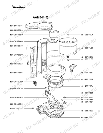 Взрыв-схема кофеварки (кофемашины) Moulinex AAM341(0) - Схема узла 8P001847.6P2