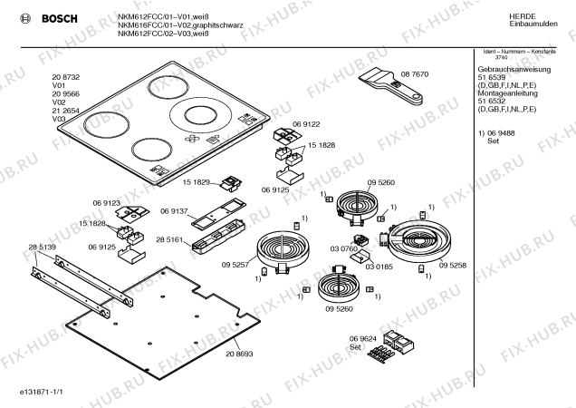 Схема №1 NKM612FCC с изображением Стеклокерамика для плиты (духовки) Bosch 00208732