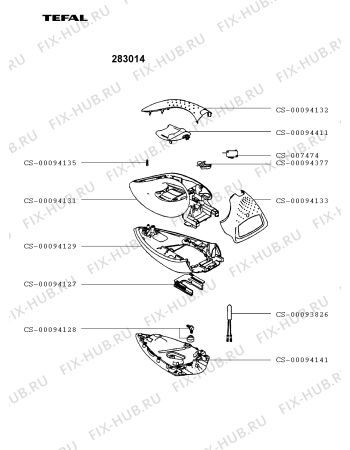 Взрыв-схема утюга (парогенератора) Tefal 283014 - Схема узла HP002564.9P2