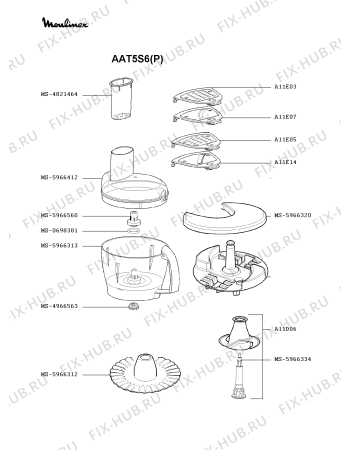 Взрыв-схема кухонного комбайна Moulinex AAT5S6(P) - Схема узла IP000513.0P3