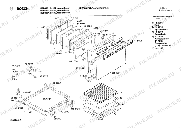 Схема №1 HEE6801 с изображением Панель для плиты (духовки) Bosch 00119807