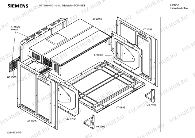 Взрыв-схема плиты (духовки) Siemens HB750540 - Схема узла 05