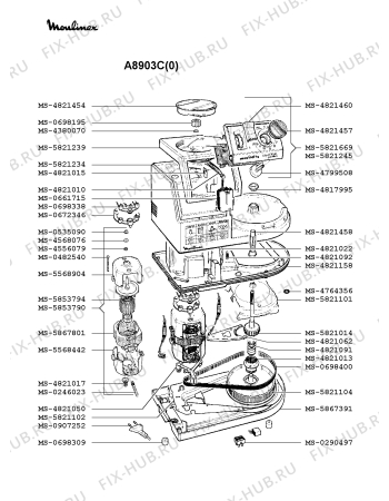 Взрыв-схема кухонного комбайна Moulinex A8903C(0) - Схема узла 6P000155.4P3