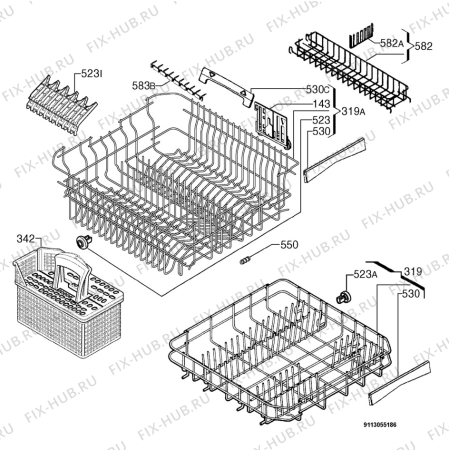 Взрыв-схема посудомоечной машины Husqvarna Electrolux QB5193W - Схема узла Basket 160