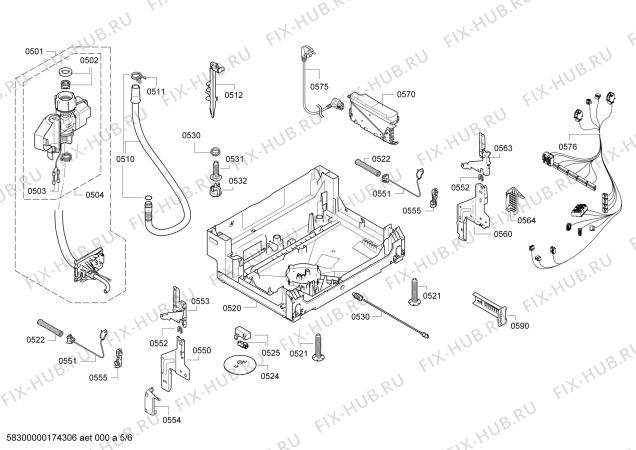 Взрыв-схема посудомоечной машины Bosch SMI86P25DE Exclusiv, made in Germany; Active Water Eco² - Схема узла 05