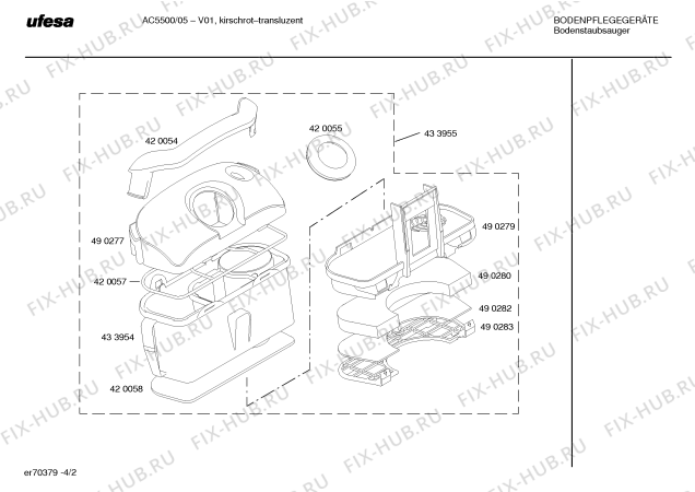 Взрыв-схема пылесоса Ufesa AC5500 CICERIS 1800 ohne Dualfilterbeutel - Схема узла 02